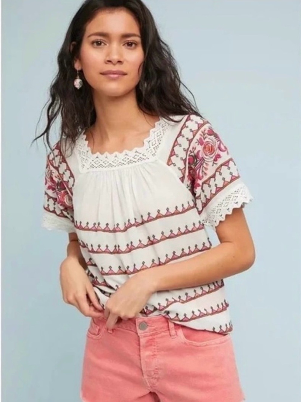 Anthro Maeve Kenitra Embroidered Top S